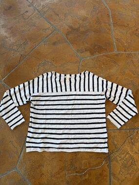 Eileen Fisher Striped Organic Linen Cotton Blend Button Shoulder Sweater - PL